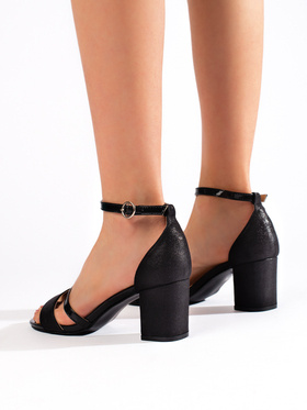 Eleganckie czarne sandały damskie na obcasie