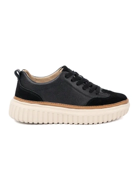 Czarne sneakersy skórzane na beżowej platformie Sergio Leone
