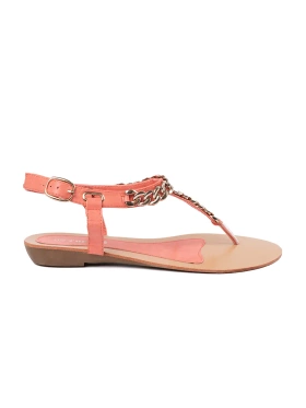 Koralowe sandały japonki z łańcuszkiem