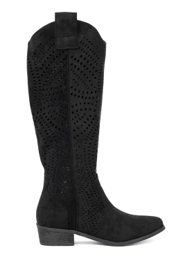 Czarne ażurowe kozaki w stylu kowbojek