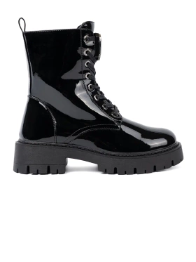 Lakierowane sznurowane botki damskie czarne