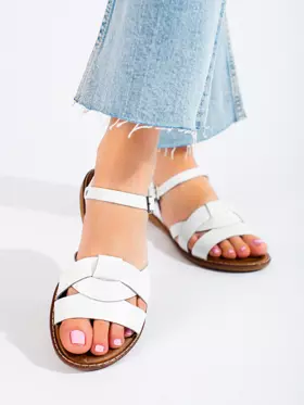 Skórzane sandały damskie Potocki białe