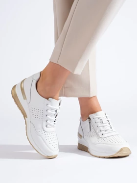 Skórzane sneakersy na koturnie białe
