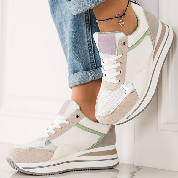 Sneakersy damskie na platformie Shelovet biało-szare