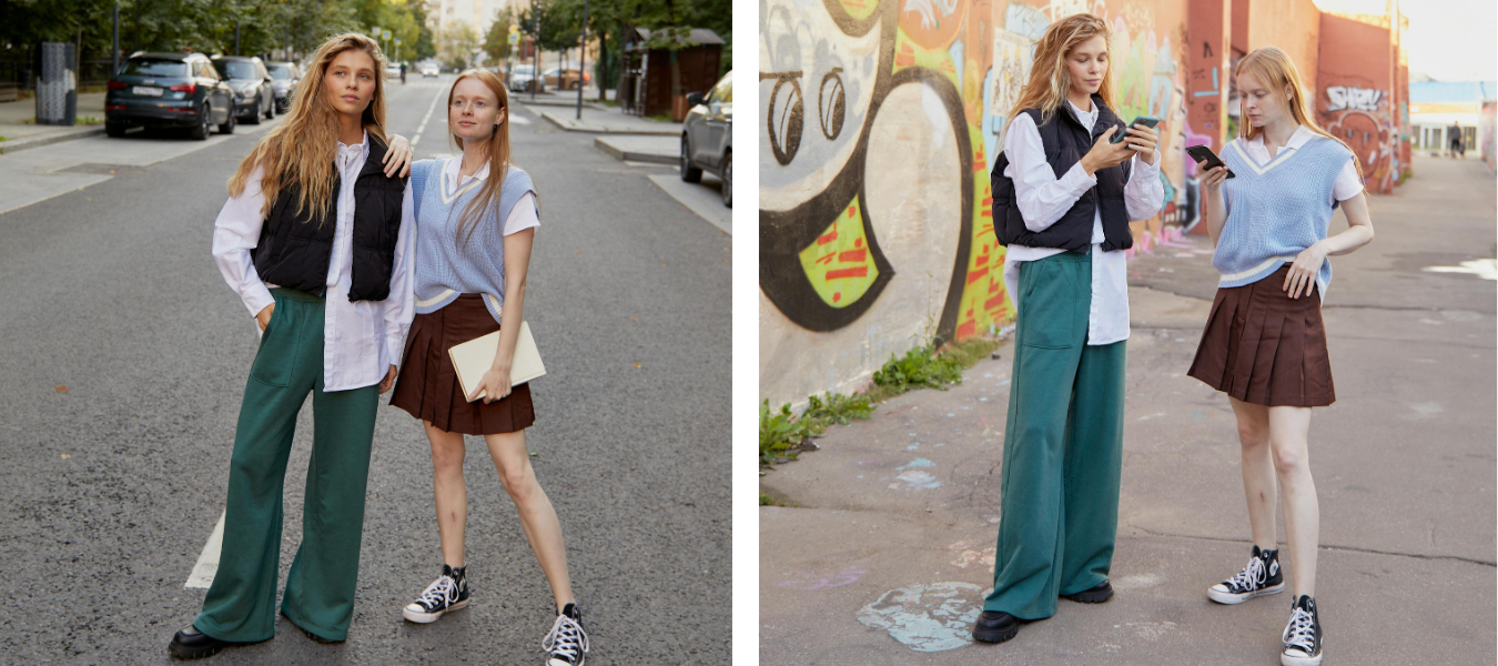 Kobiety ubrane w styl preppy university outfit do szkoły