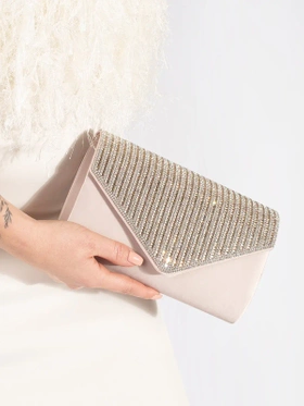 Gold Crystal-Embellished Mini Clutch Bag