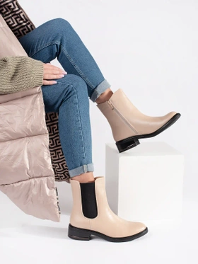 Light Beige Chelsea Ankle Boots with Elastic Insert