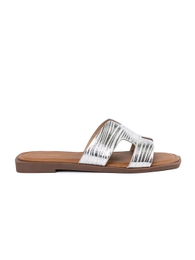 Silver square-toe slides