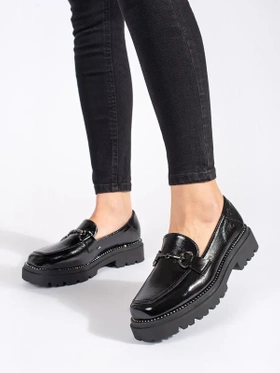 Black Platform Loafers with Chain Detail