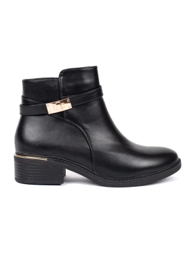 Sleek Black Ankle Boots with Gold Accents