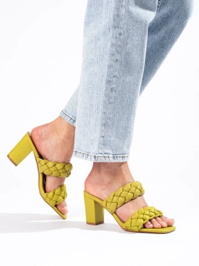 Green Woven Block Heel Sandals