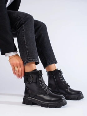 Black Faux Leather Ankle Boots