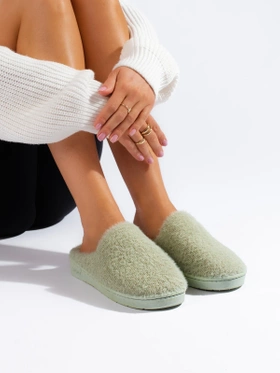 Cozy Green Furry Slip-On Slippers