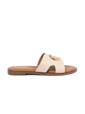 Light beige mules with a gold ornament