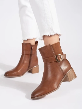 Charming Brown Buckle Boots with Heels