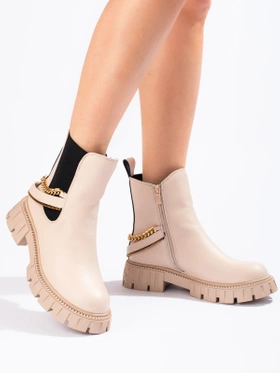 Beige Ankle Boots with Chain Detail