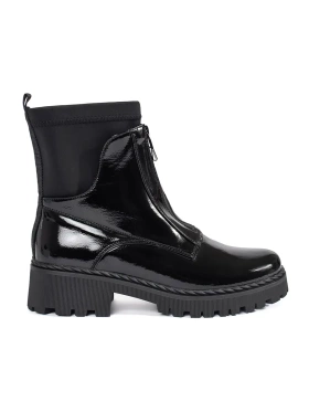 Glossy Black Ankle Boots with Zipper