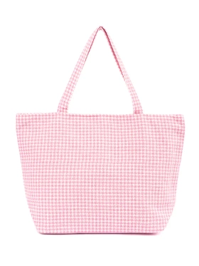 Pink and white checkered beach bag