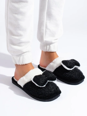 Black Slippers with Bow