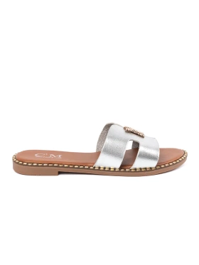 Silver flat sandals with cutouts