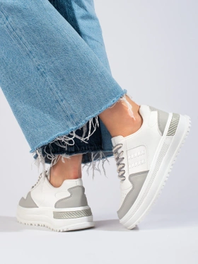 Women's high platform sneakers in white and gray