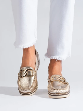 Golden Comfort Loafers with Chain Detail