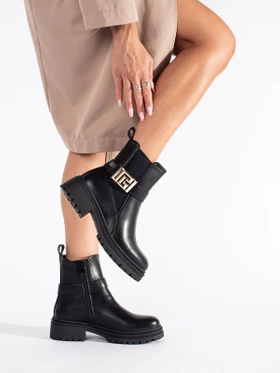 Chic Black Ankle Boots with Decorative Strap