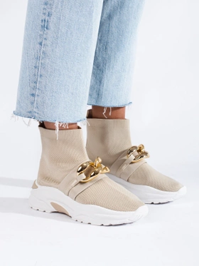 Beige Sock-Style Sneakers