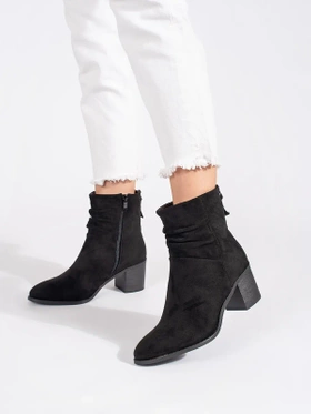 Black Suede Ankle Boots with Ruched Shaft