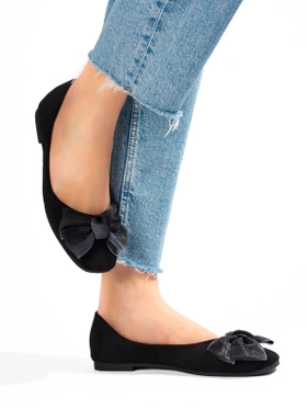 Suede Ballet Flats with Bow in Black