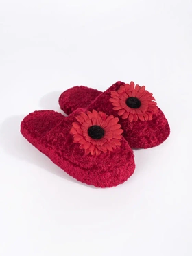 Charming Red Slippers with Floral Accent for Kids