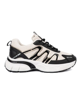 Beige Shoes with Black Accents and Thick Sole