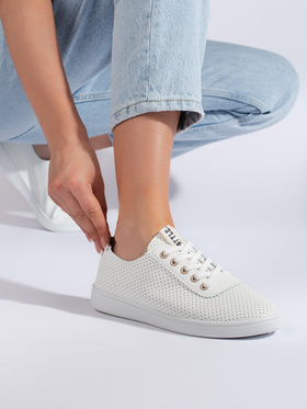 Lace-Patterned White Sneakers