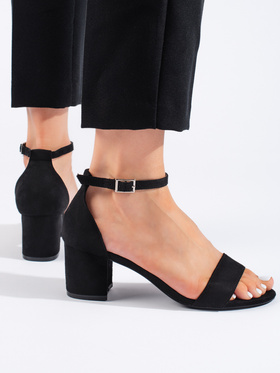 Black Suede Block Heel Sandals