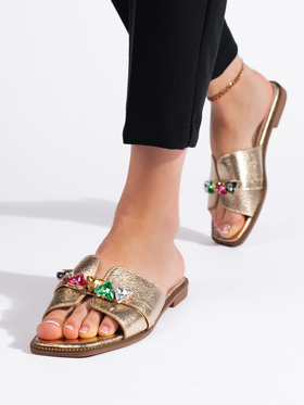 Golden Sandals with Gemstone Embellishments