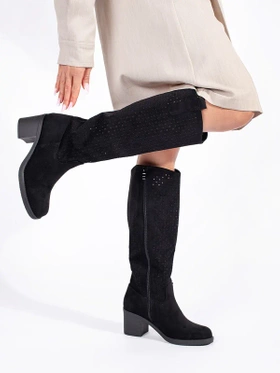 Lacy Black Suede Booties