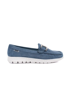 Blue moccasins with decorative chain