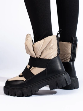 Beige and Black Platform Snow Boots