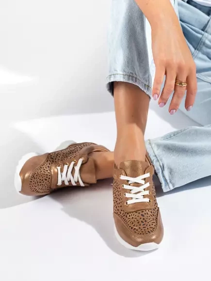 Brown Lace-patterned Sneakers with Hidden Wedge Heel