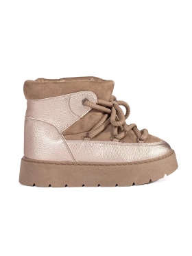 Beige Lace-Up Snow Boots with Chunky Soles