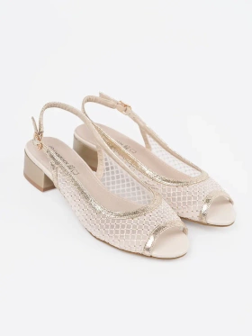 Gold sandals with decorative mesh