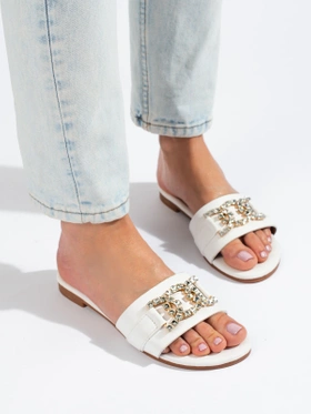 White Slide Sandals with Chic Buckle