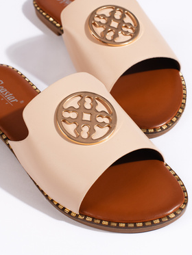 Beige Flat Slip-On Sandals