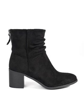 Black Suede Ankle Boots with Ruched Shaft