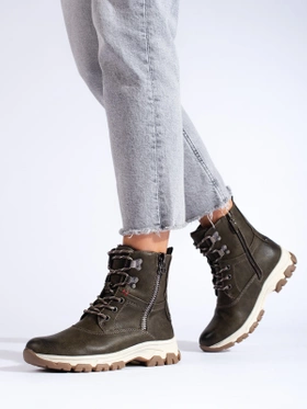 Lace-Up Boots with Decorative Zipper in Khaki