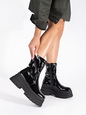 Glossy Black High-Platform Booties