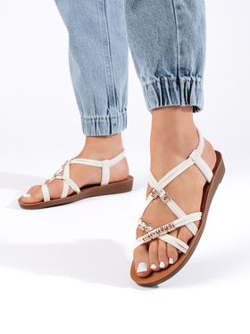 White Slip-On Sandals with Interwoven Straps