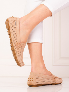 Beige Flexible Loafers with Cut-Out Design