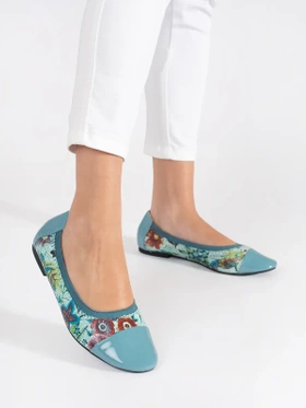 Floral Pattern Ballet Flats with Glossy Toe