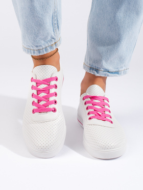 White sneakers with pink laces